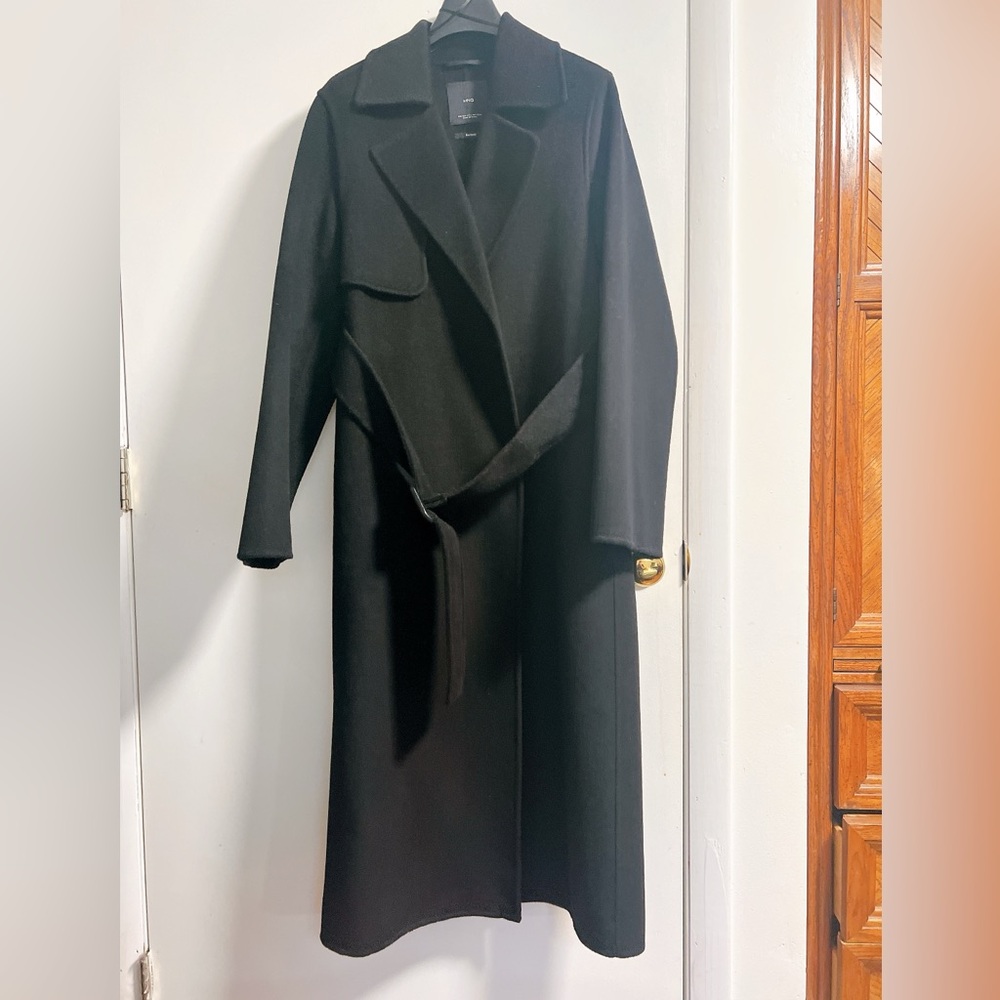 Mango Wool Blend Handmade Black Coat XXS
